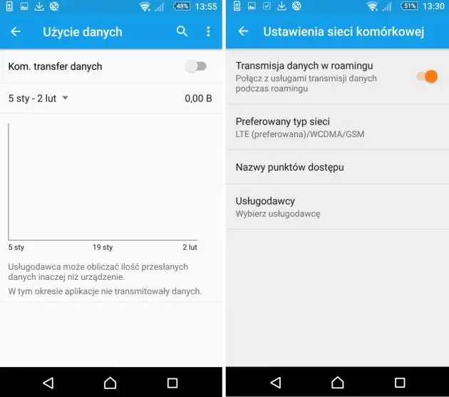 roaming danych android iphone ustawienia
